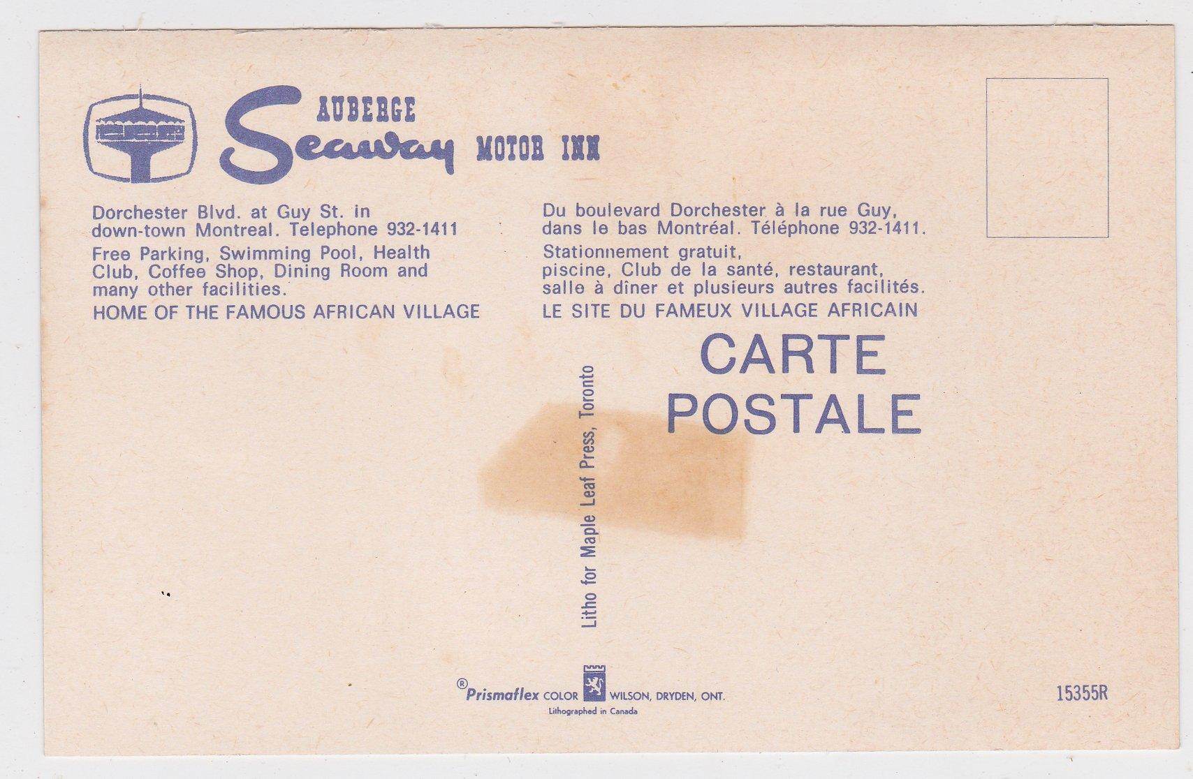Auberge Seaway Motor Inn Montreal Quebec Canada 1960's Postcard - TulipStuff