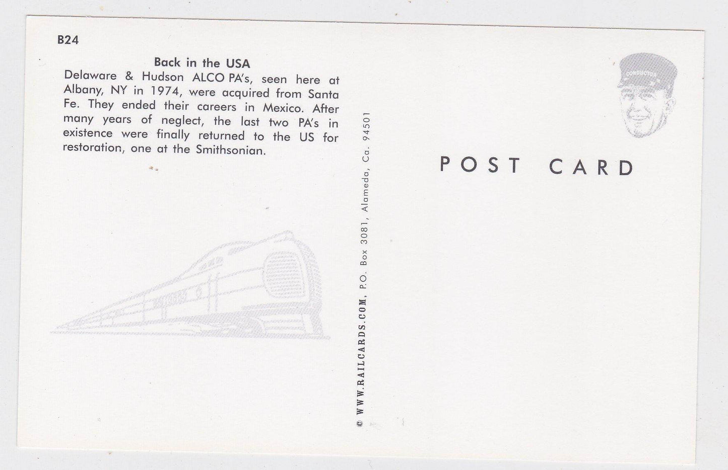 Delaware and Hudson Alco PA Diesel Locomotive Train at Albany Postcard - TulipStuff