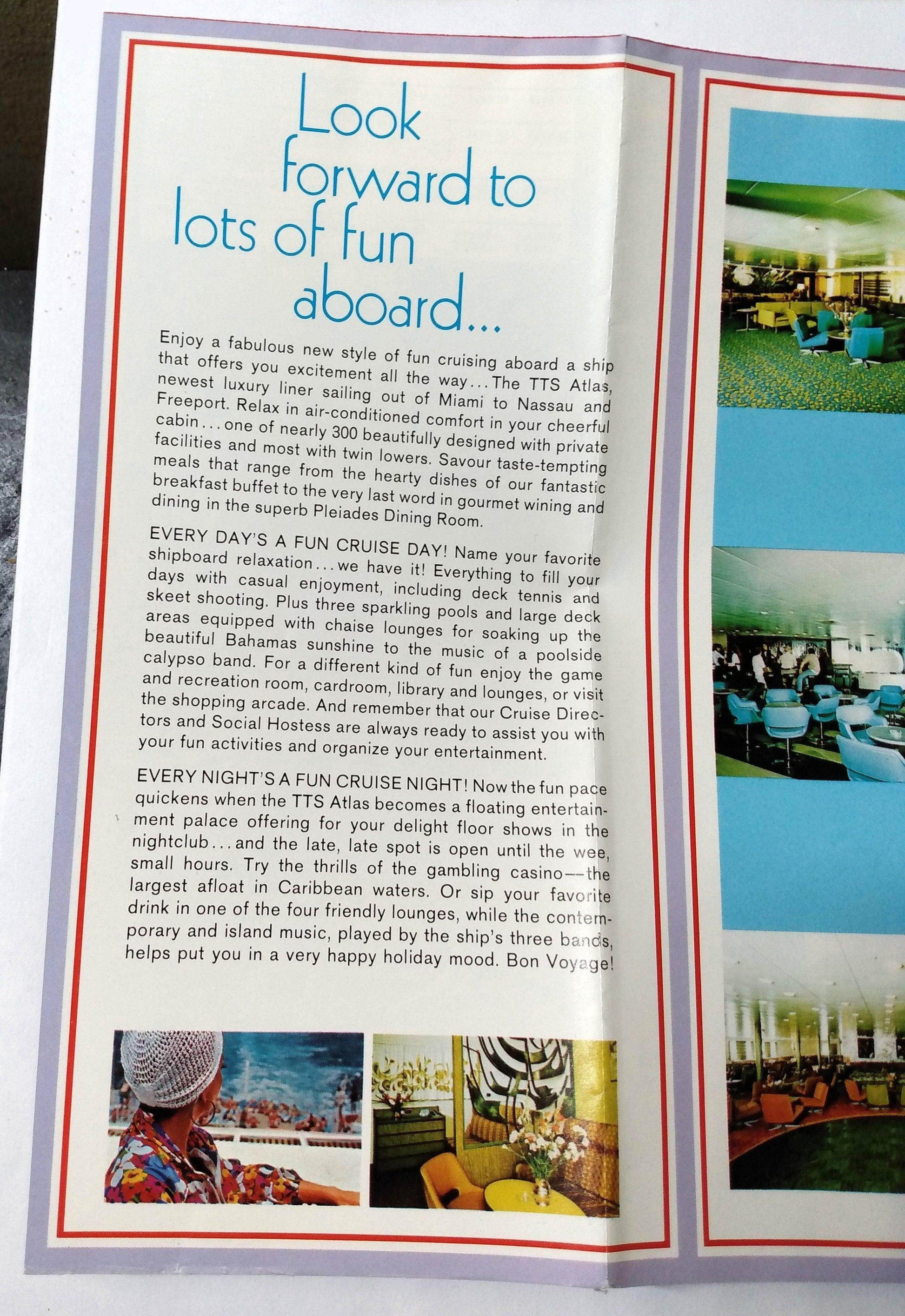 Bahama Cruise Line TTS Atlas 1974-75 Nassau Freeport Cruises Epirotiki - TulipStuff