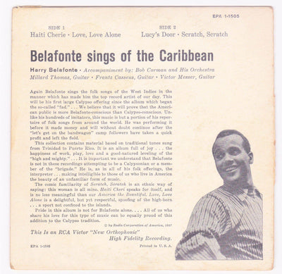 Harry Belafonte Sings of the Caribbean 7" Vinyl EP RCA Victor EPA 1-1505 1957 - TulipStuff