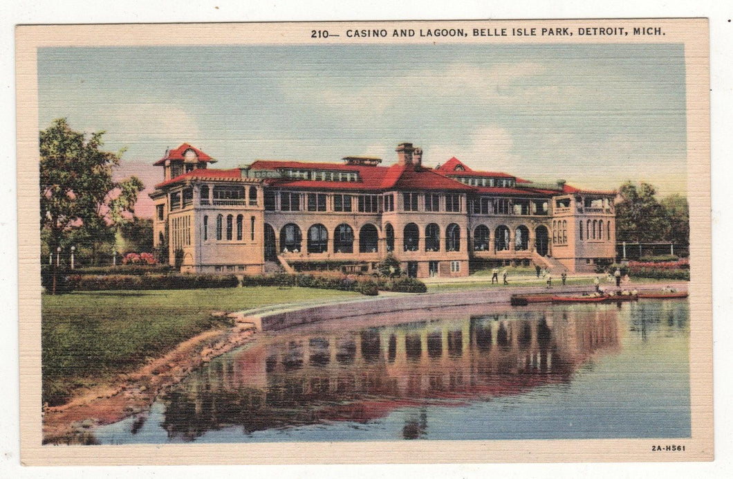 Casino Lagoon Belle Isle Park Detroit Michigan 1940's Linen Postcard - TulipStuff