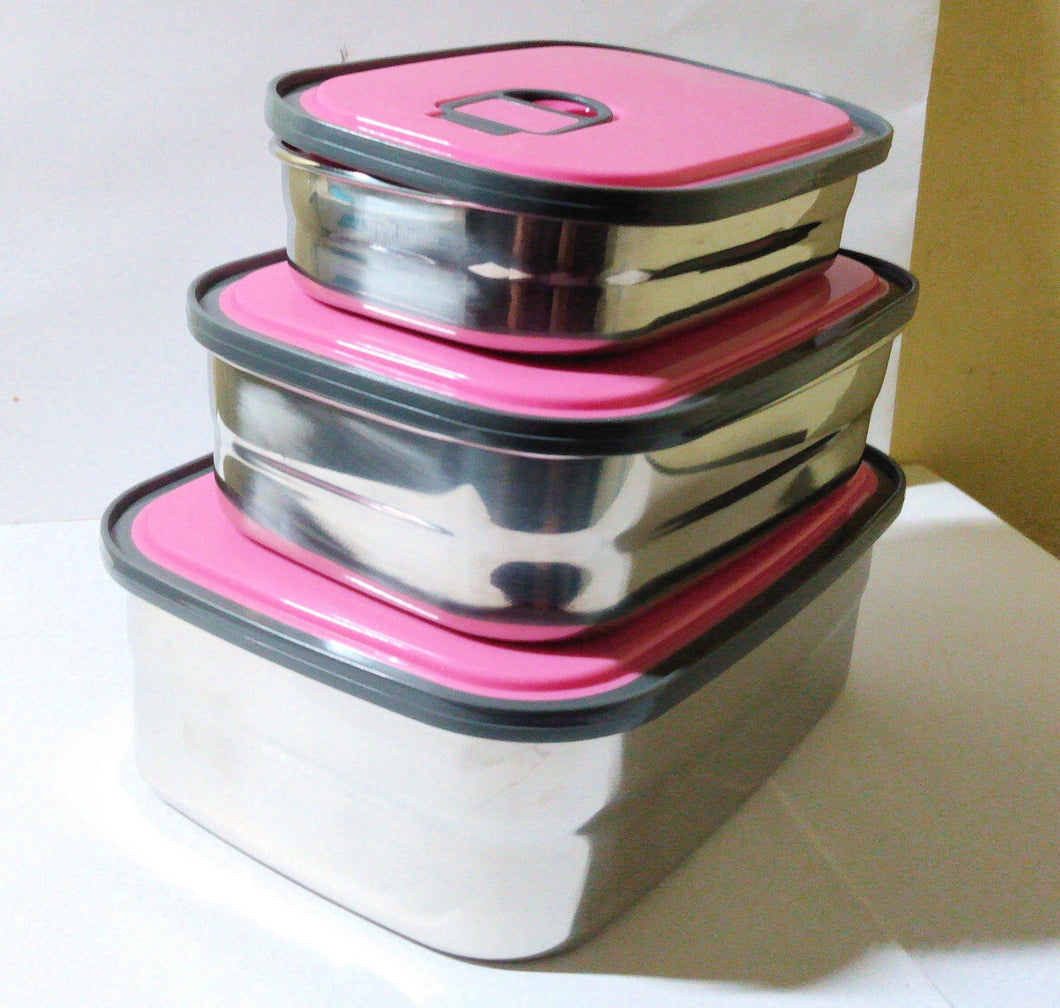 Bento Food Containers Stainless Steel Lunch Box 3 Piece Set Pink - TulipStuff