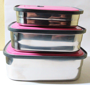 Bento Food Containers Stainless Steel Lunch Box 3 Piece Set Pink - TulipStuff
