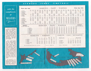 Bermuda Ferry Timetable 1967 Hamilton Paget Warwick Somerset Southampton - TulipStuff