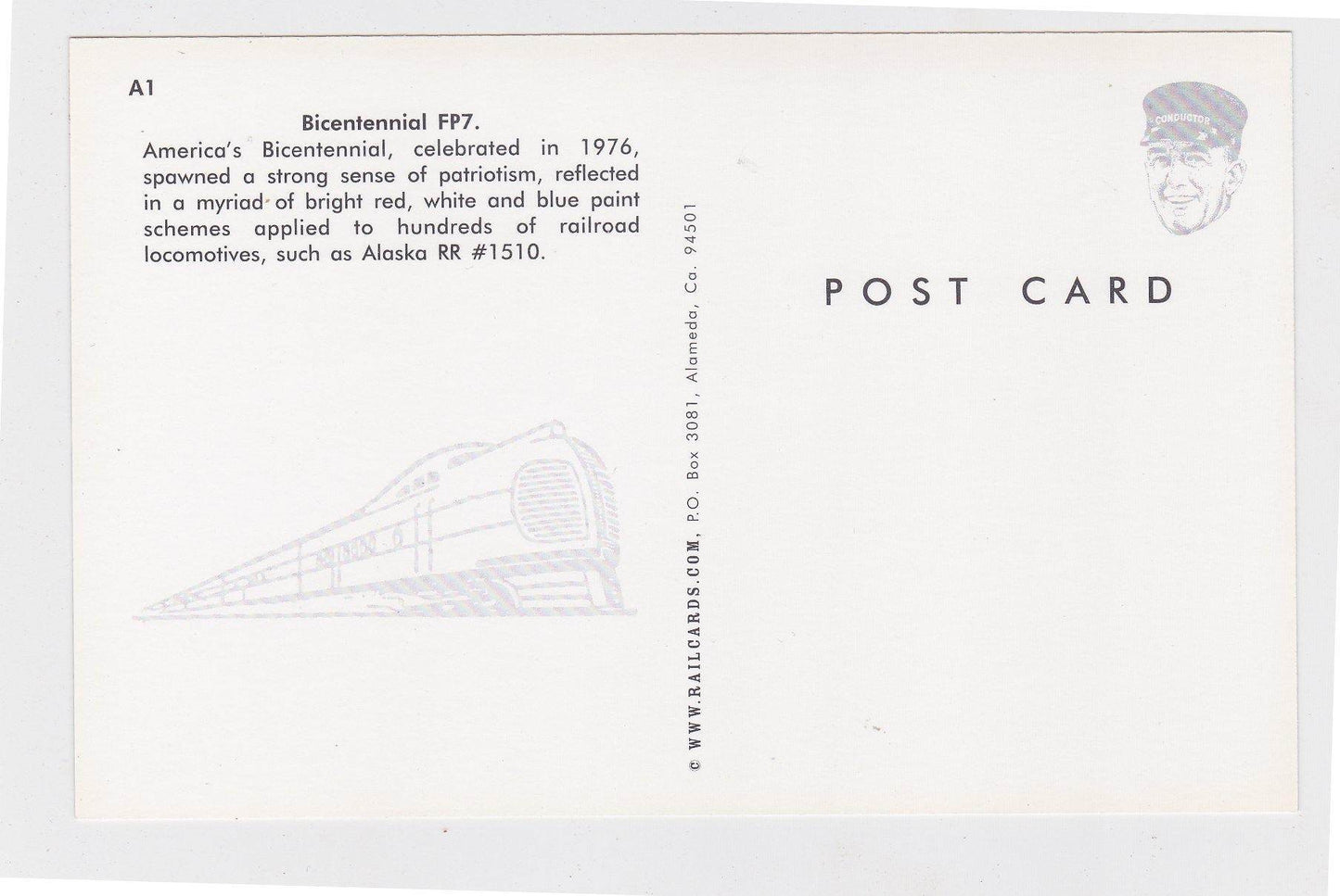 Alaska Railroad Bicentennial EMD FP7 Locomotive Postcard - TulipStuff