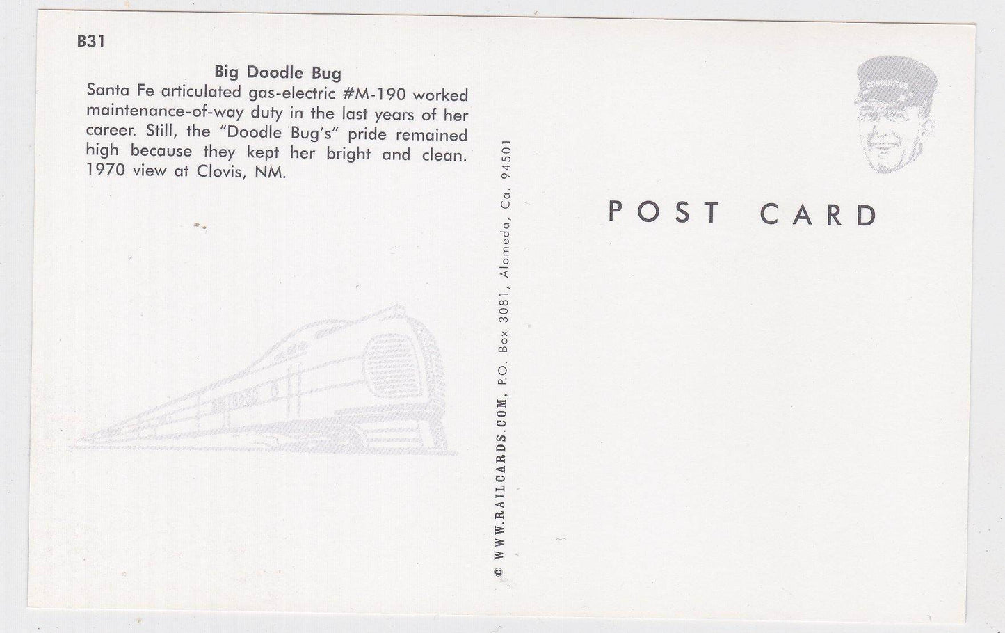 AT&SF Santa Fe Doodlebug Gas Electric M190 Locomotive Train Postcard - TulipStuff
