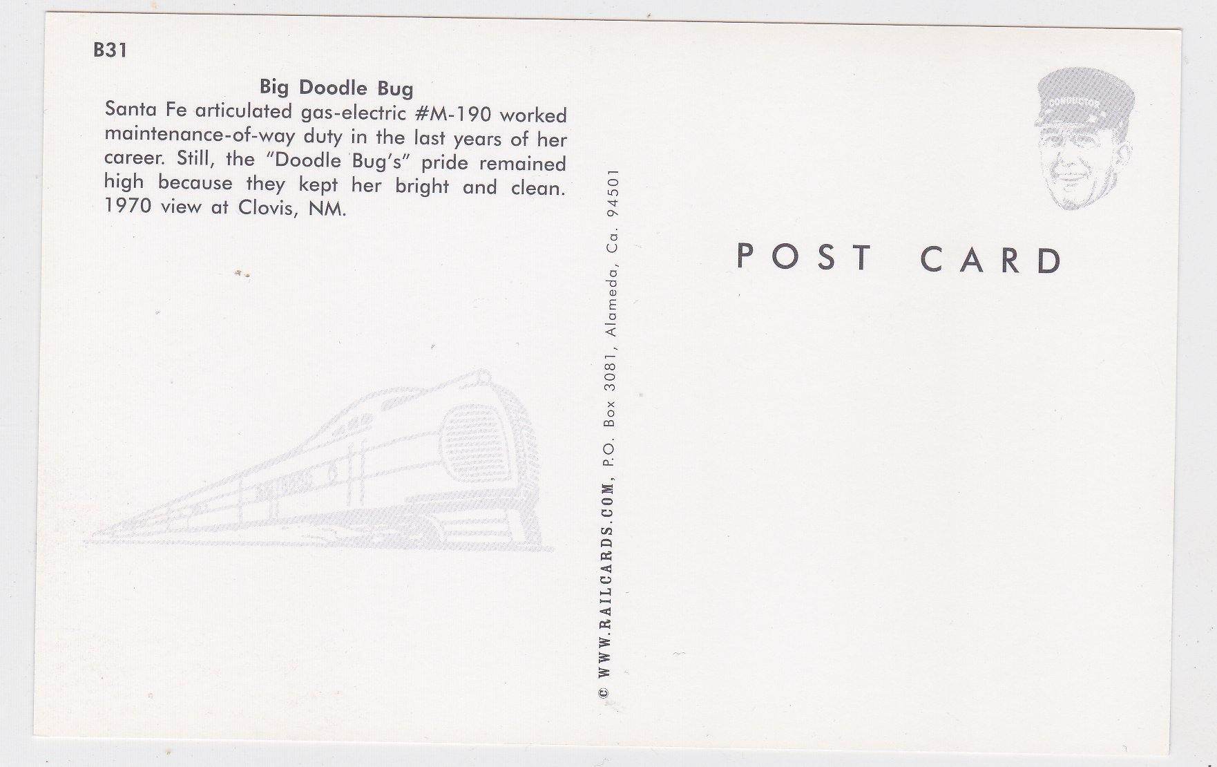 AT&SF Santa Fe Doodlebug Gas Electric M190 Locomotive Train Postcard - TulipStuff