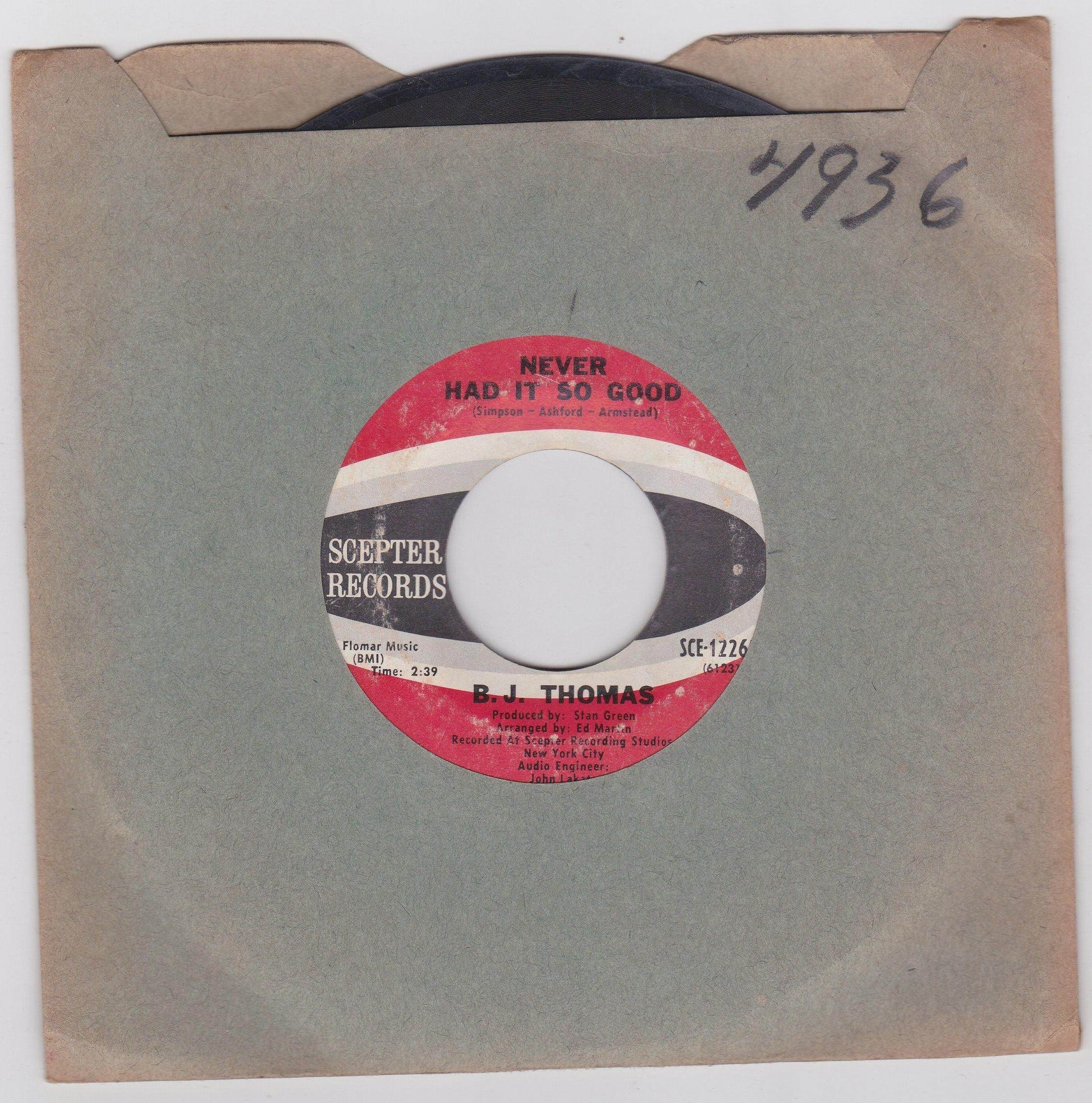 B.J. Thomas Raindrops Keep Fallin' On My Head 7" Butch Cassidy - TulipStuff