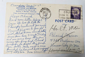 Boulder Colorado Sanitarium and Hospital 1959 Postcard - TulipStuff