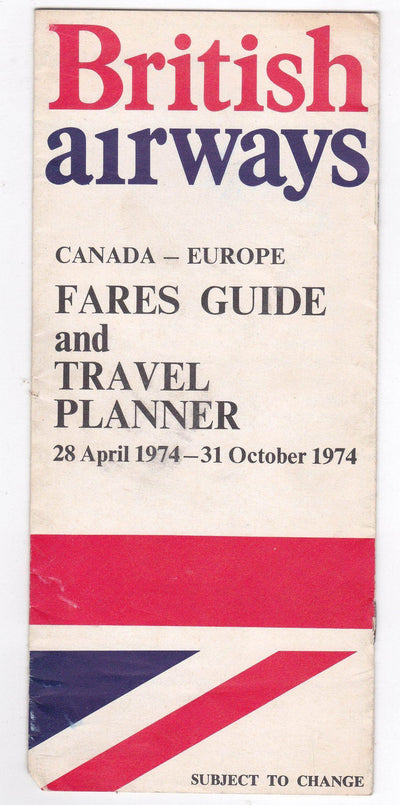 British Airways 1974 Canada Europe Fares Guide and Travel Planner - TulipStuff