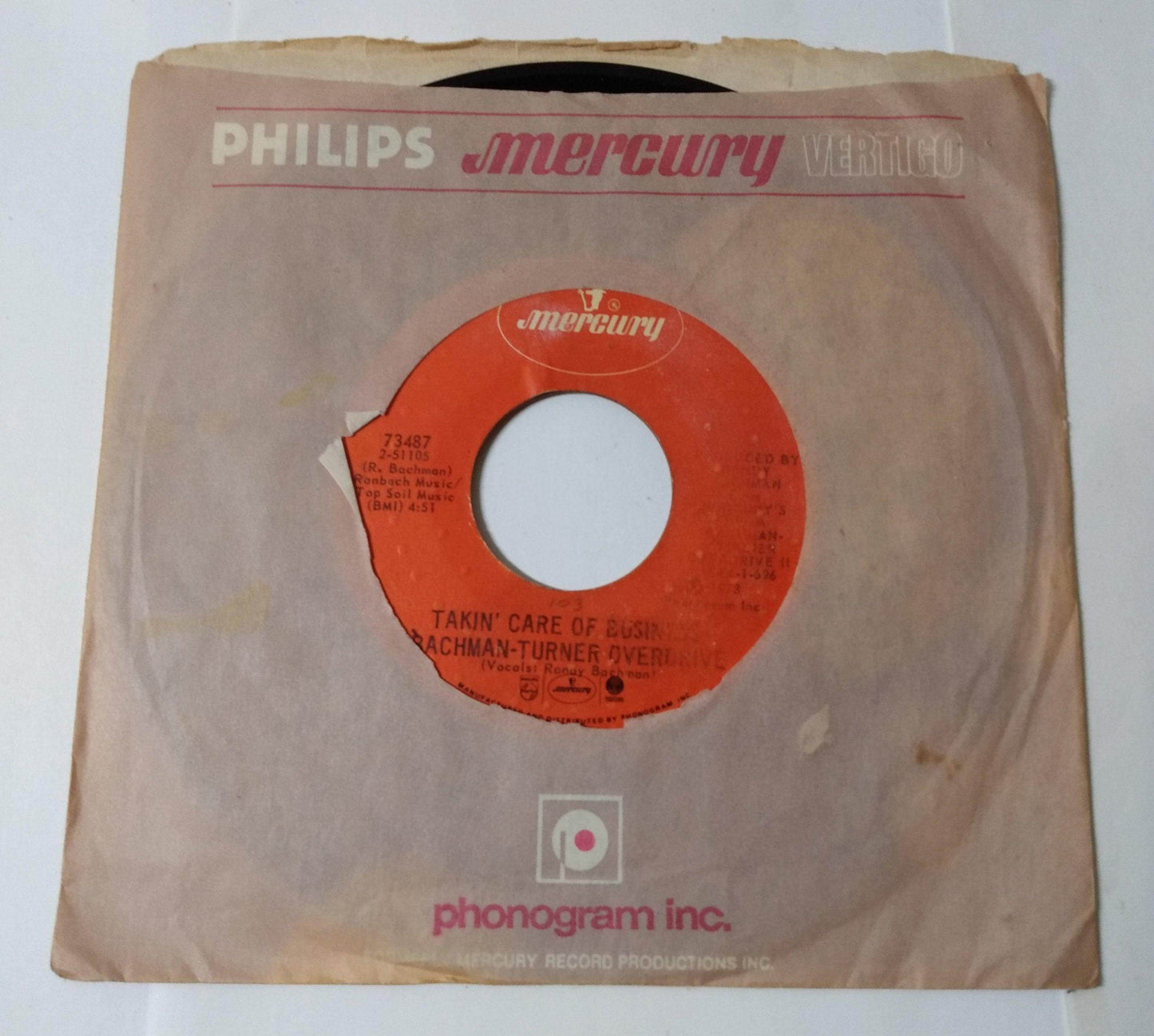 Bachman Turner Overdrive Takin' Care Of Business 7" Vinyl Mercury 1973 - TulipStuff