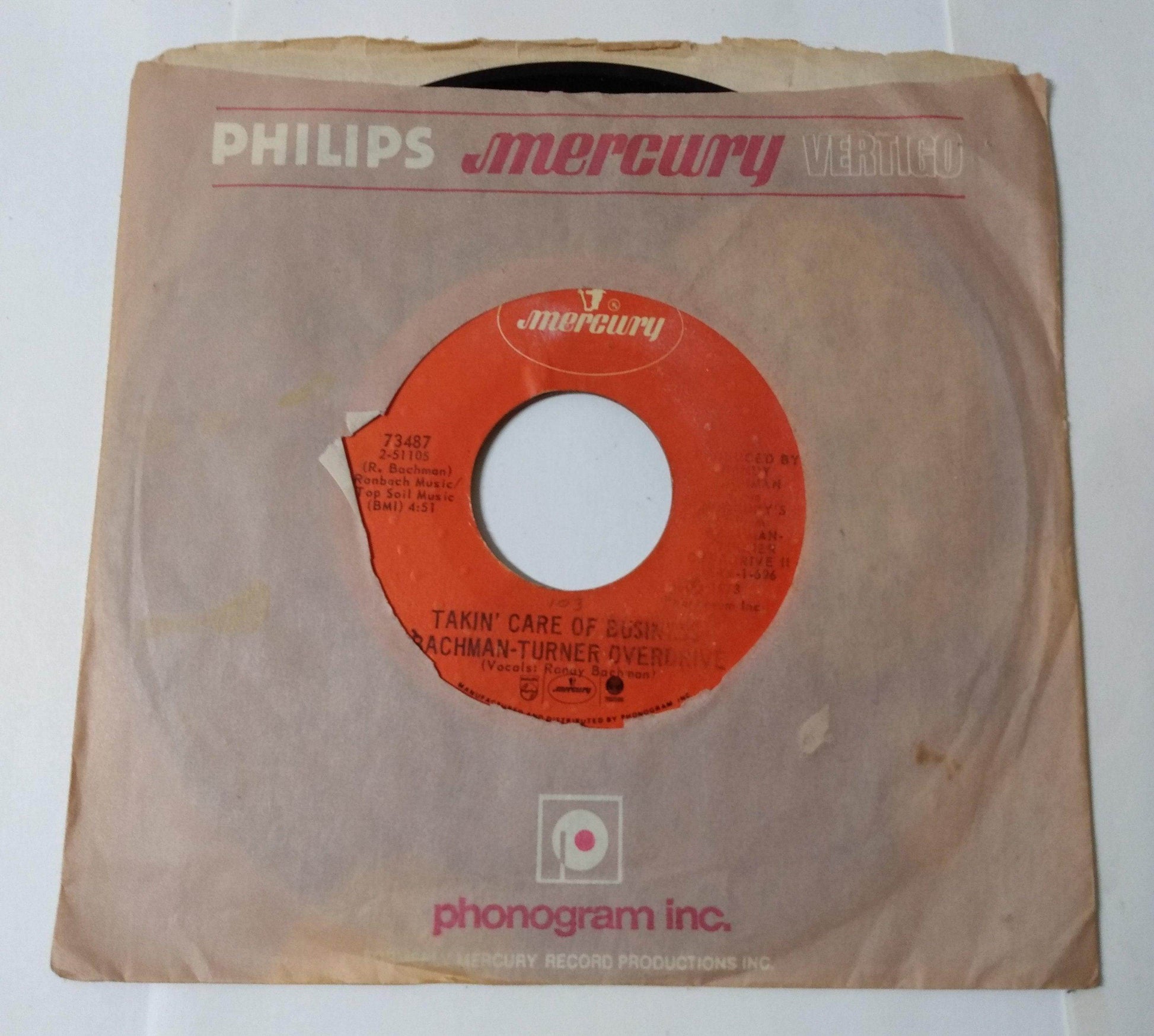 Bachman Turner Overdrive Takin' Care Of Business 7" Vinyl Mercury 1973 - TulipStuff