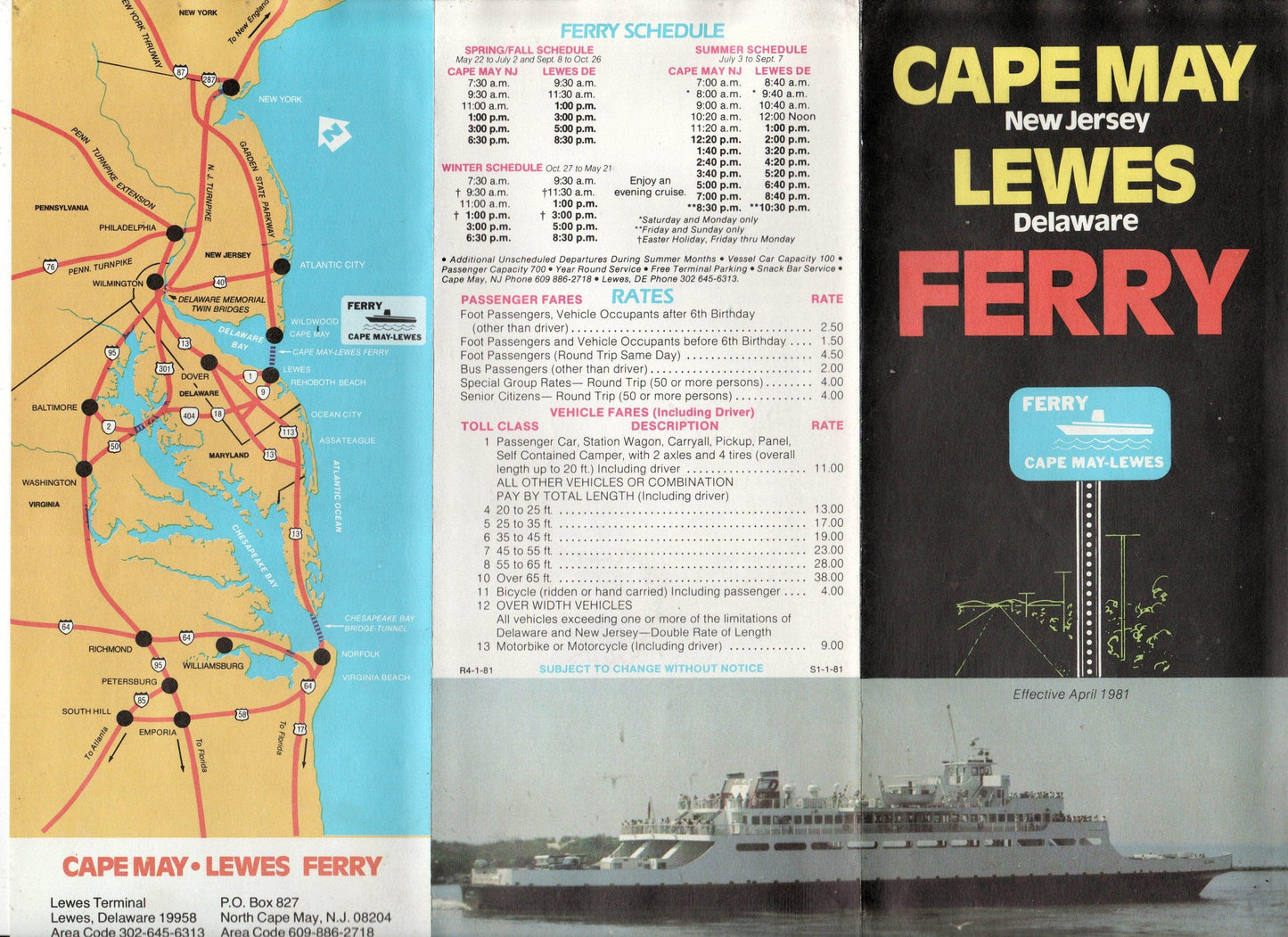 Cape May NJ Lewes DE Car Ferry Schedule Brochure 1981 - TulipStuff