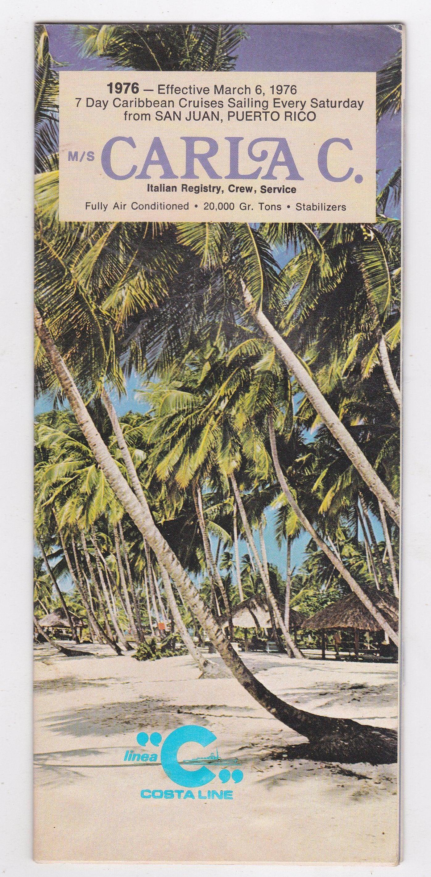 Costa Line Carla C. 1976 Caribbean Cruises Cruise Ship Brochure - TulipStuff