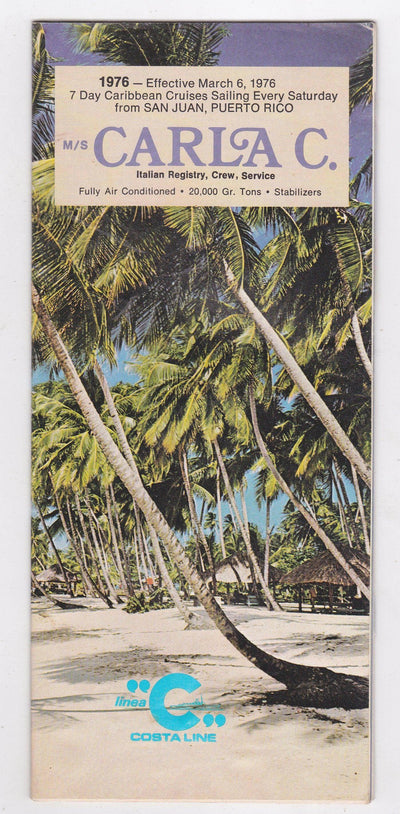 Costa Line Carla C. 1976 Caribbean Cruises Cruise Ship Brochure - TulipStuff