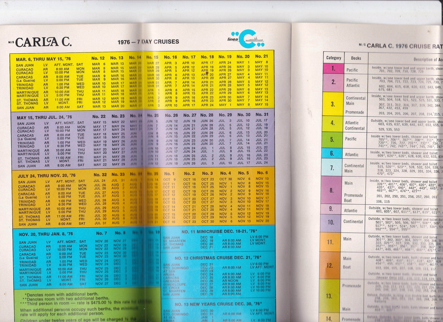 Costa Line Carla C. 1976 Caribbean Cruises Cruise Ship Brochure - TulipStuff