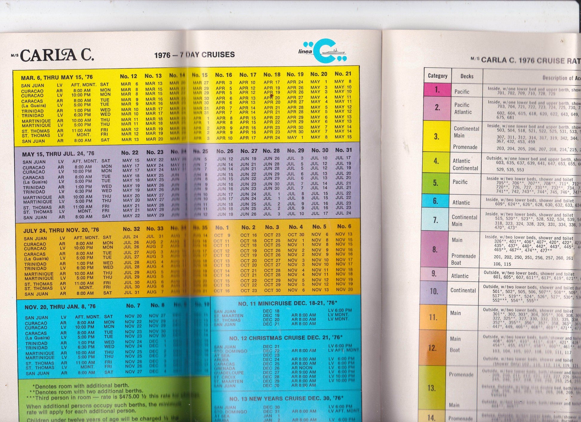 Costa Line Carla C. 1976 Caribbean Cruises Cruise Ship Brochure - TulipStuff