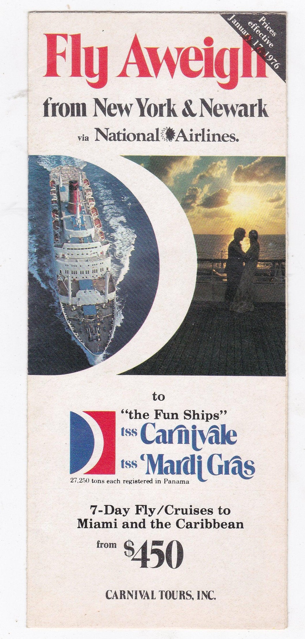 Carnival Cruises tss Mardi Gras tss Carnivale 1976 Fly/Cruise Brochure - TulipStuff