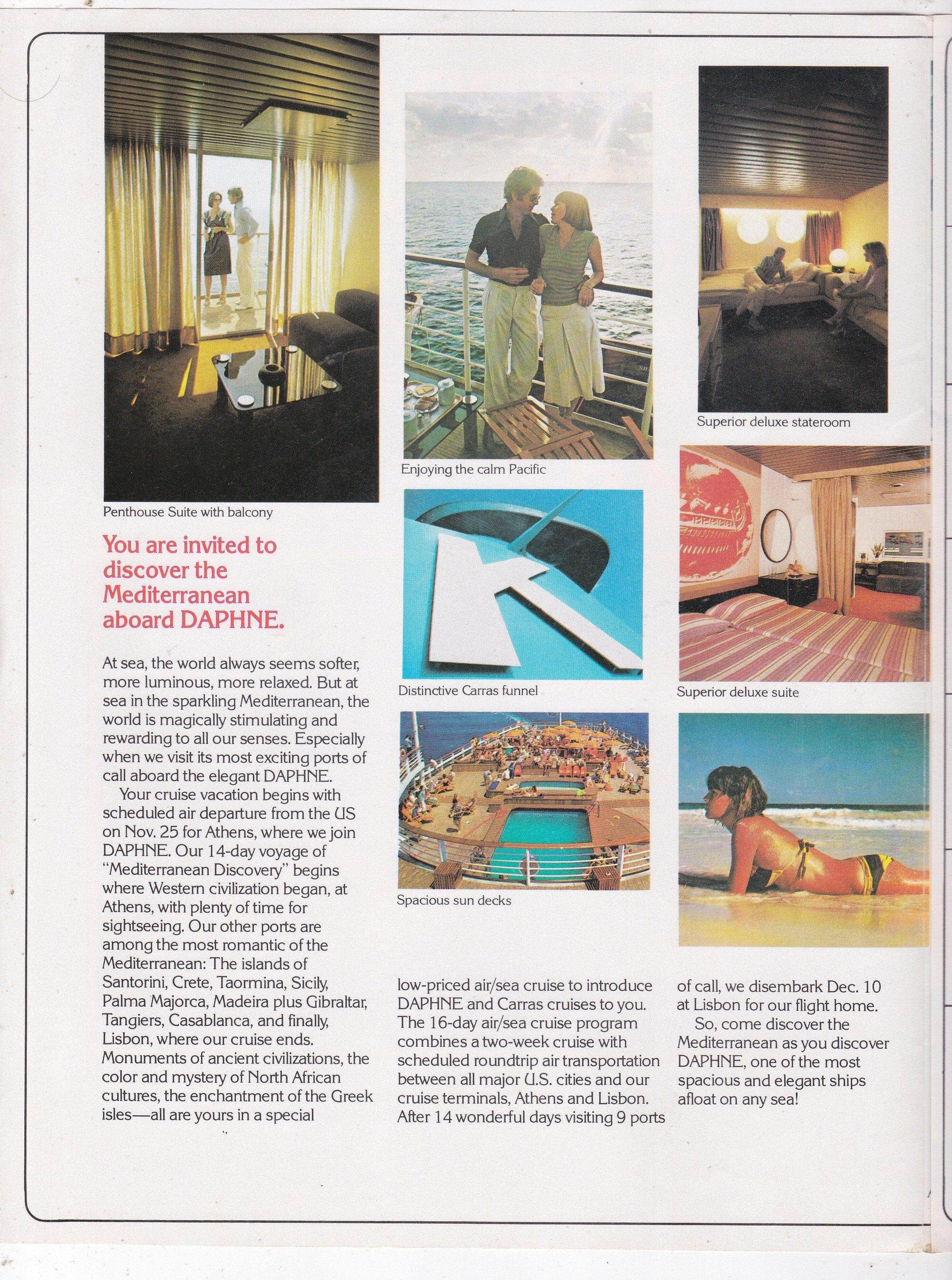 Carras Cruises mts Daphne 1977 Mediterranean Discovery Cruise Brochure - TulipStuff