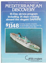 Load image into Gallery viewer, Carras Cruises mts Daphne 1977 Mediterranean Discovery Cruise Brochure - TulipStuff
