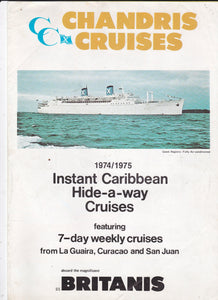 Chandris Cruises SS Britanis 1974-1975 Caribbean 7-Day Cruises Brochure - TulipStuff