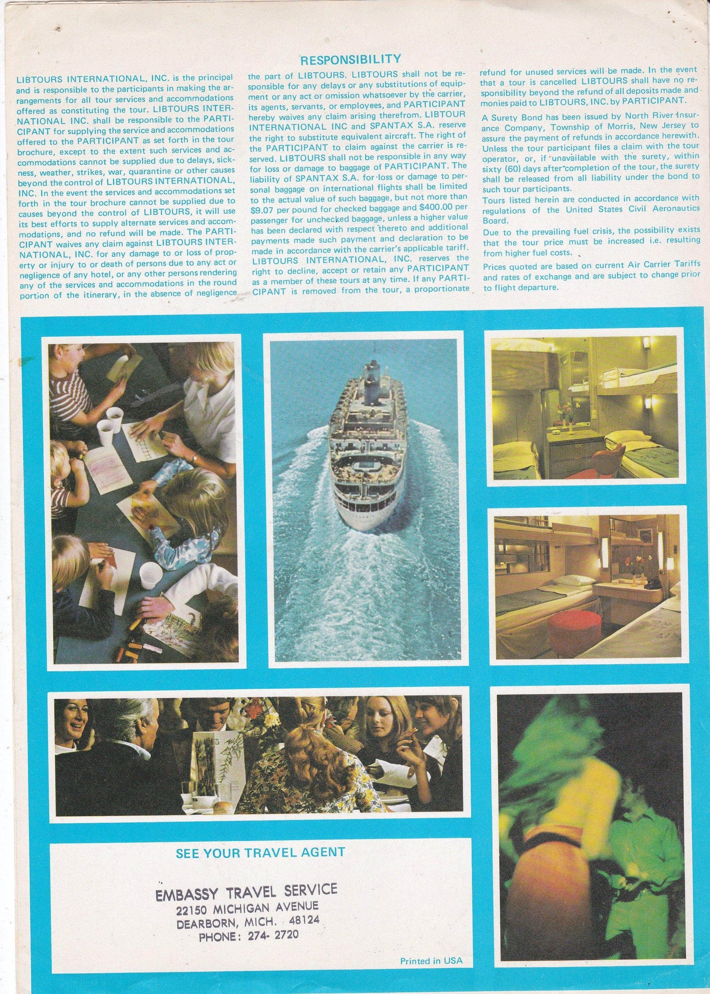 Chandris Lines SS Ellinis 1975 Air/Sea Mediterranean Cruise Brochure - TulipStuff