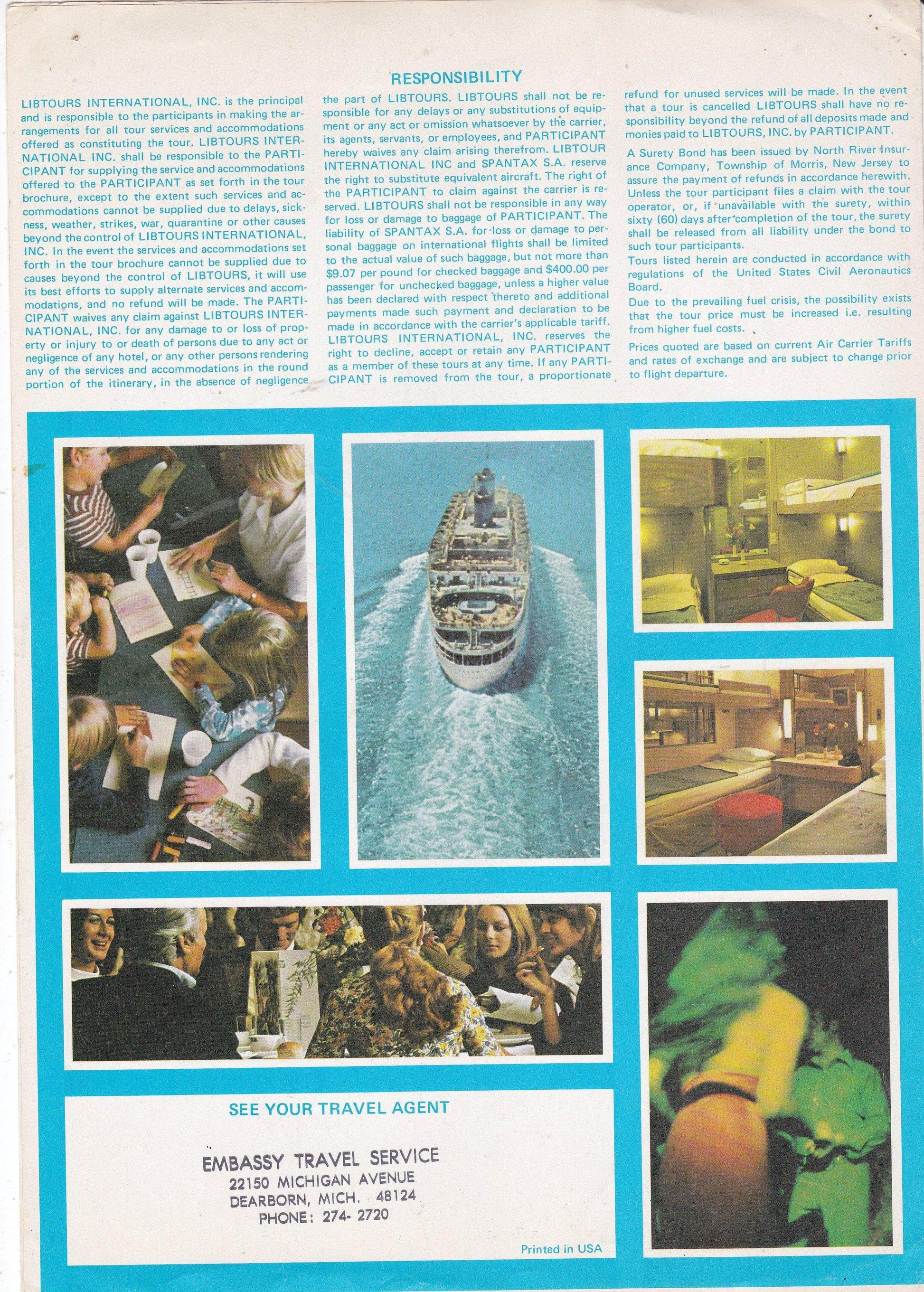 Chandris Lines SS Ellinis 1975 Air/Sea Mediterranean Cruise Brochure - TulipStuff