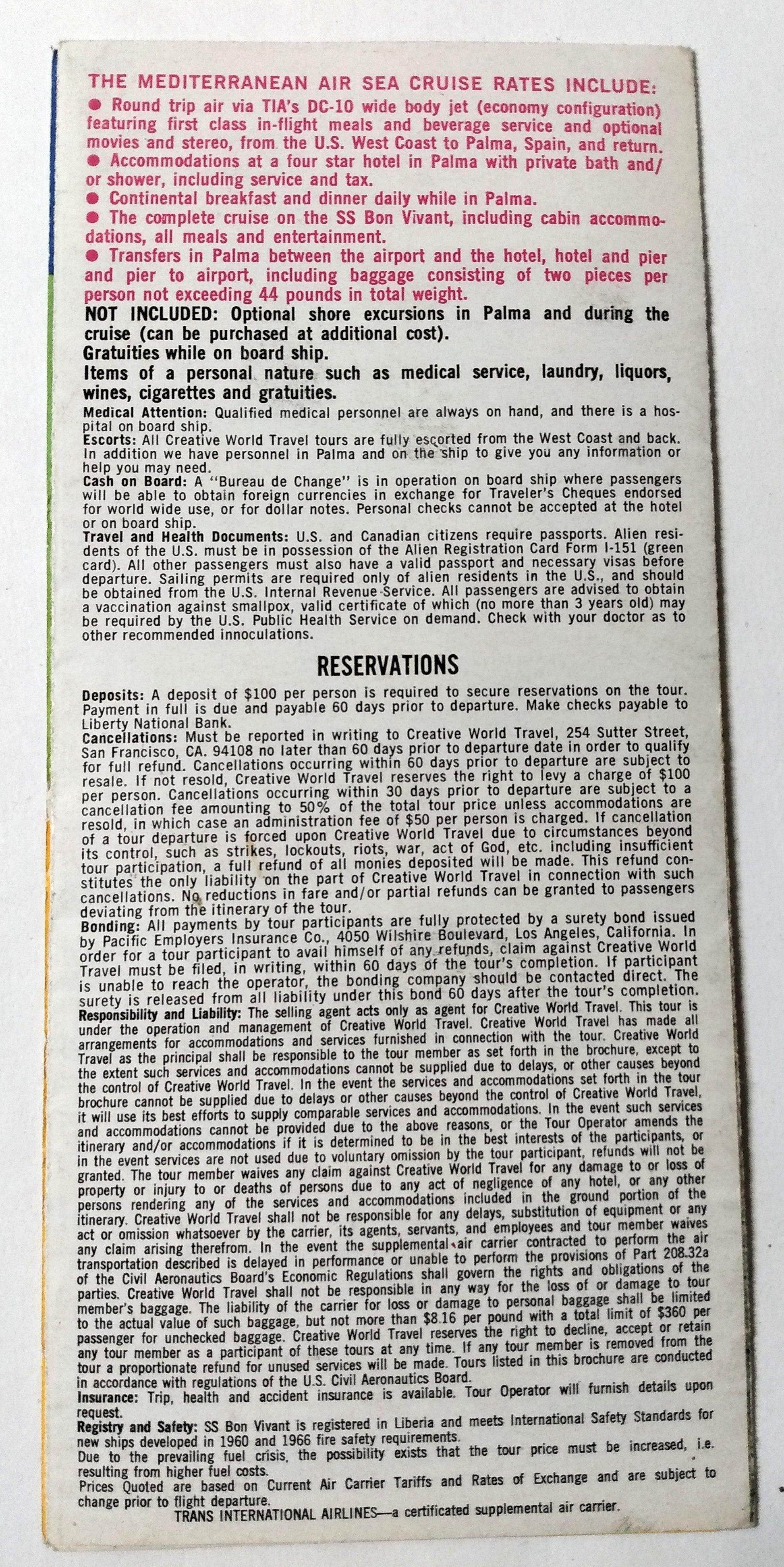 Chandris Flagship Cruises 1974 ss Bon Vivant Cruise Brochure - TulipStuff