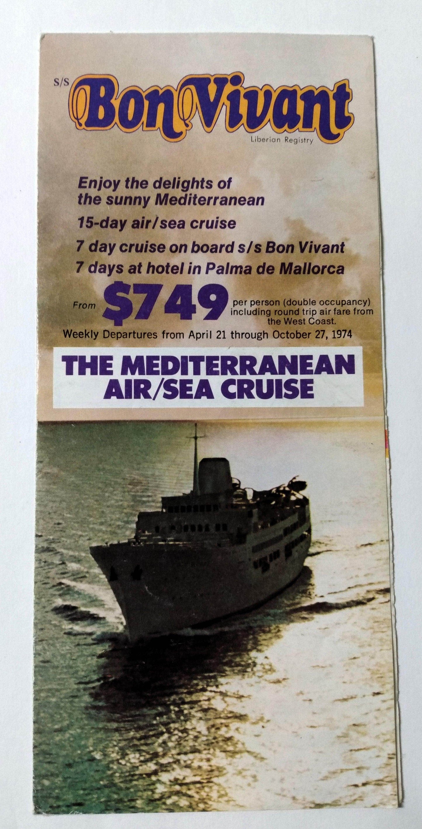 Chandris Flagship Cruises 1974 ss Bon Vivant Cruise Brochure - TulipStuff
