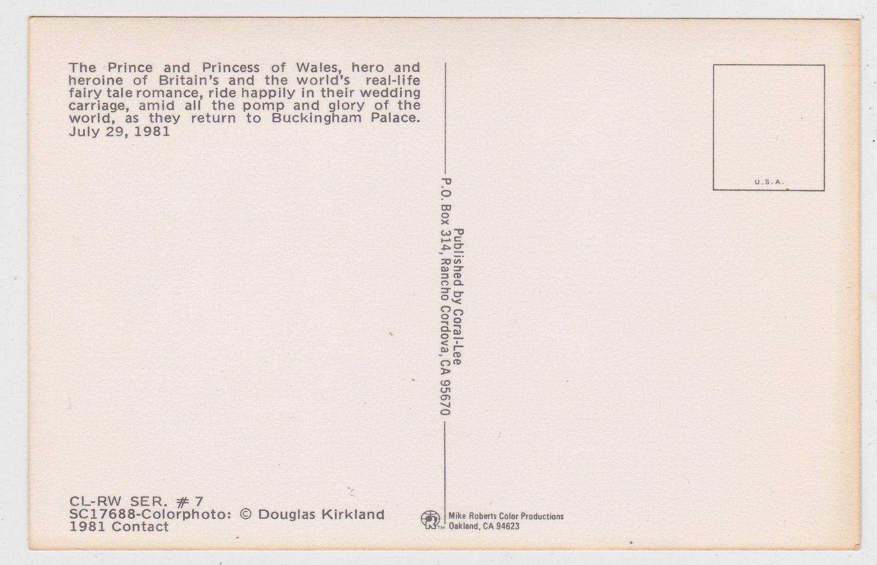 Prince Charles Princess Diana In Wedding Carriage 1981 Postcard - TulipStuff