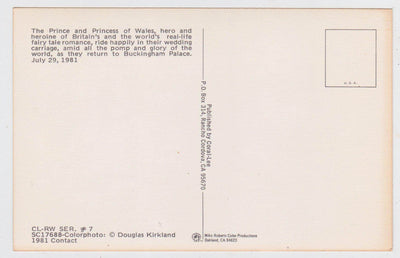 Prince Charles Princess Diana In Wedding Carriage 1981 Postcard - TulipStuff