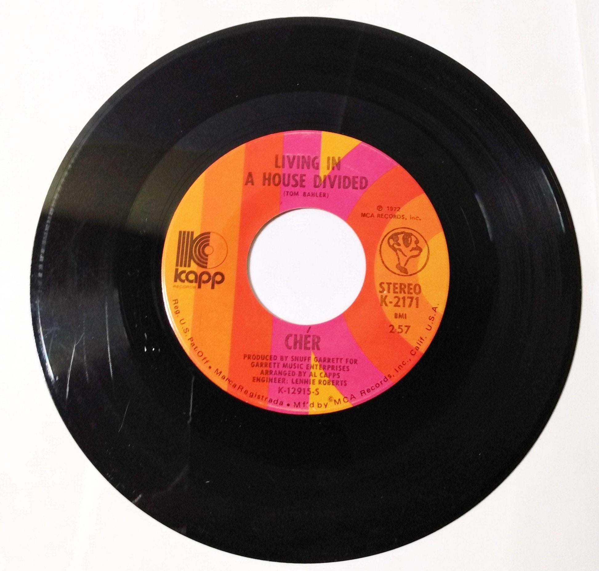 Cher Living In A House Divided 7" Vinyl Kapp Records K-2171 1972 - TulipStuff
