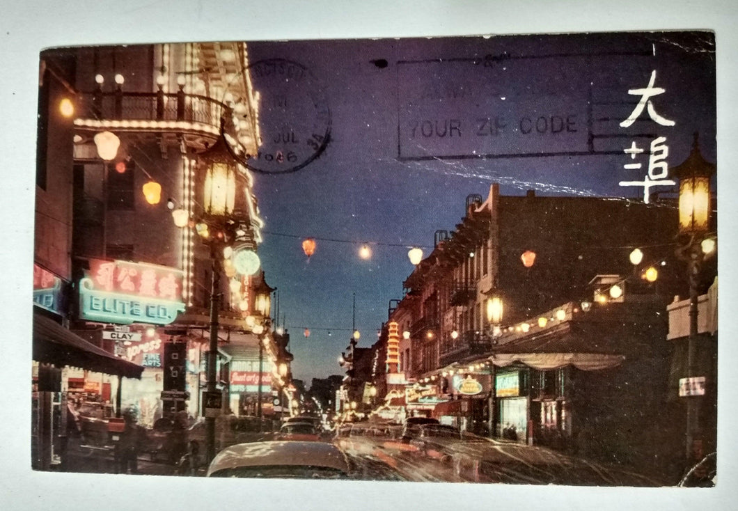 Chinatown At Night San Francisco California 1966 Postcard - TulipStuff