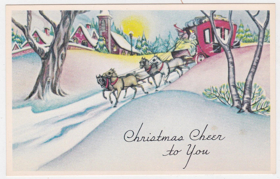 Christmas Cheer To You Horse Drawn Sleigh Postcard Vintage - TulipStuff
