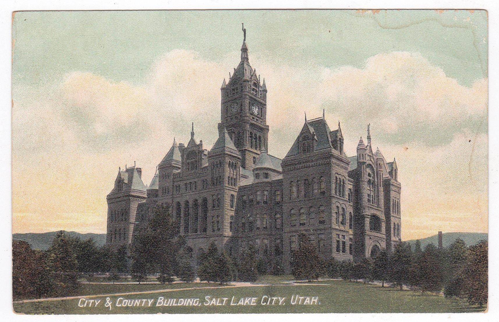 City and County Building Salt Lake City Utah 1909 Antique Postcard - TulipStuff