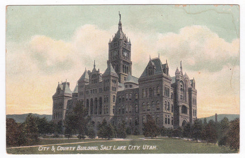 City and County Building Salt Lake City Utah 1909 Antique Postcard - TulipStuff