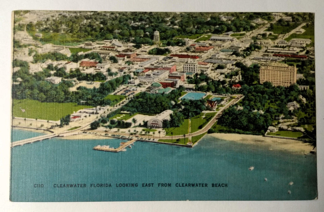 Clearwater Florida Looking East From Clearwater Beach Postcard 1940's - TulipStuff