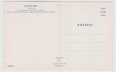 Collyer Quay Singapore Late 1950's Early 1960's Postcard - TulipStuff