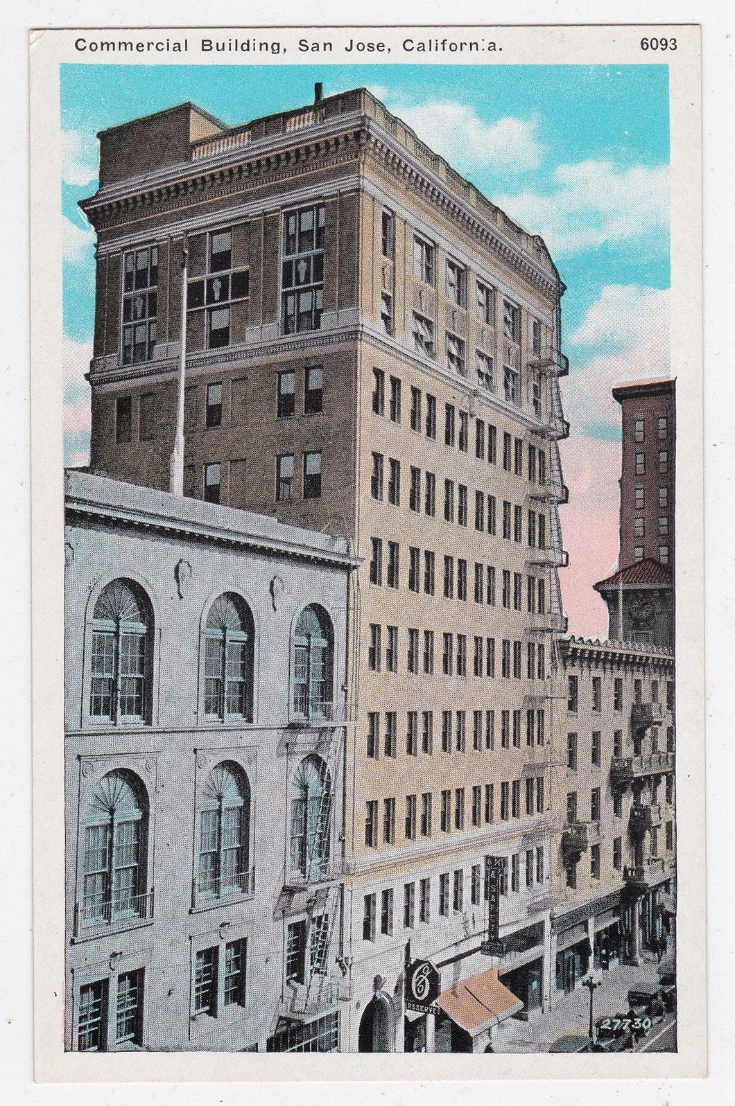 Commercial Building Downtown San Jose California 1920's Postcard - TulipStuff