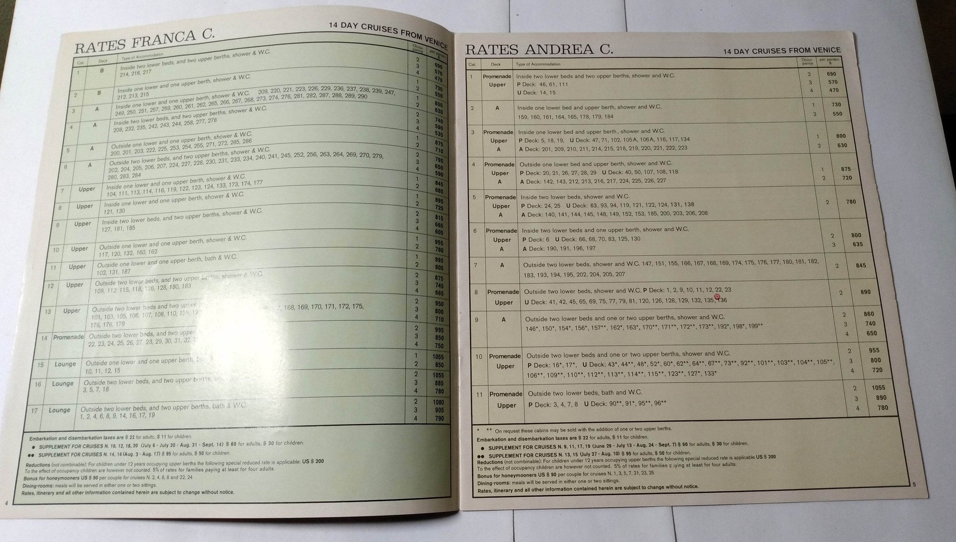 Costa Line Andrea C - Franca C - Enrico C 1974 Cruise Brochure - TulipStuff