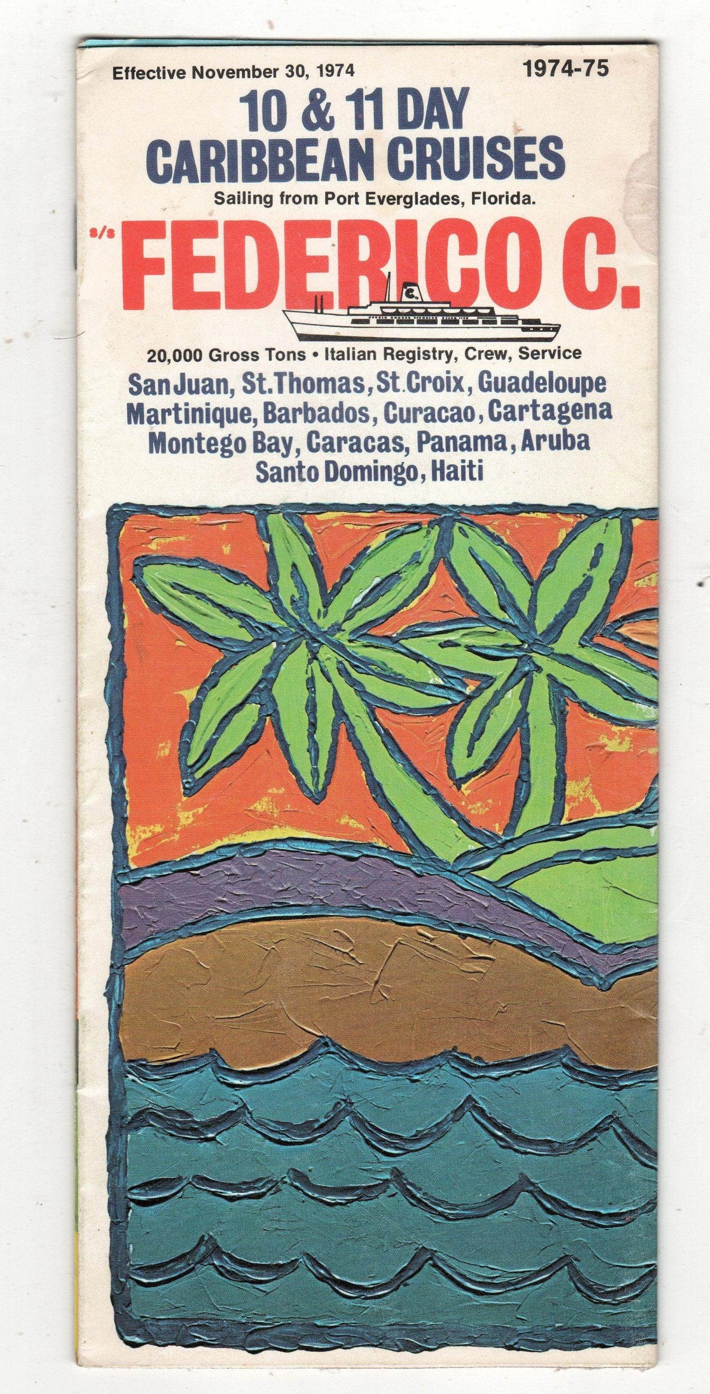 Costa Line Federico C 1974-75 10/11 Day Caribbean Cruises Brochure - TulipStuff