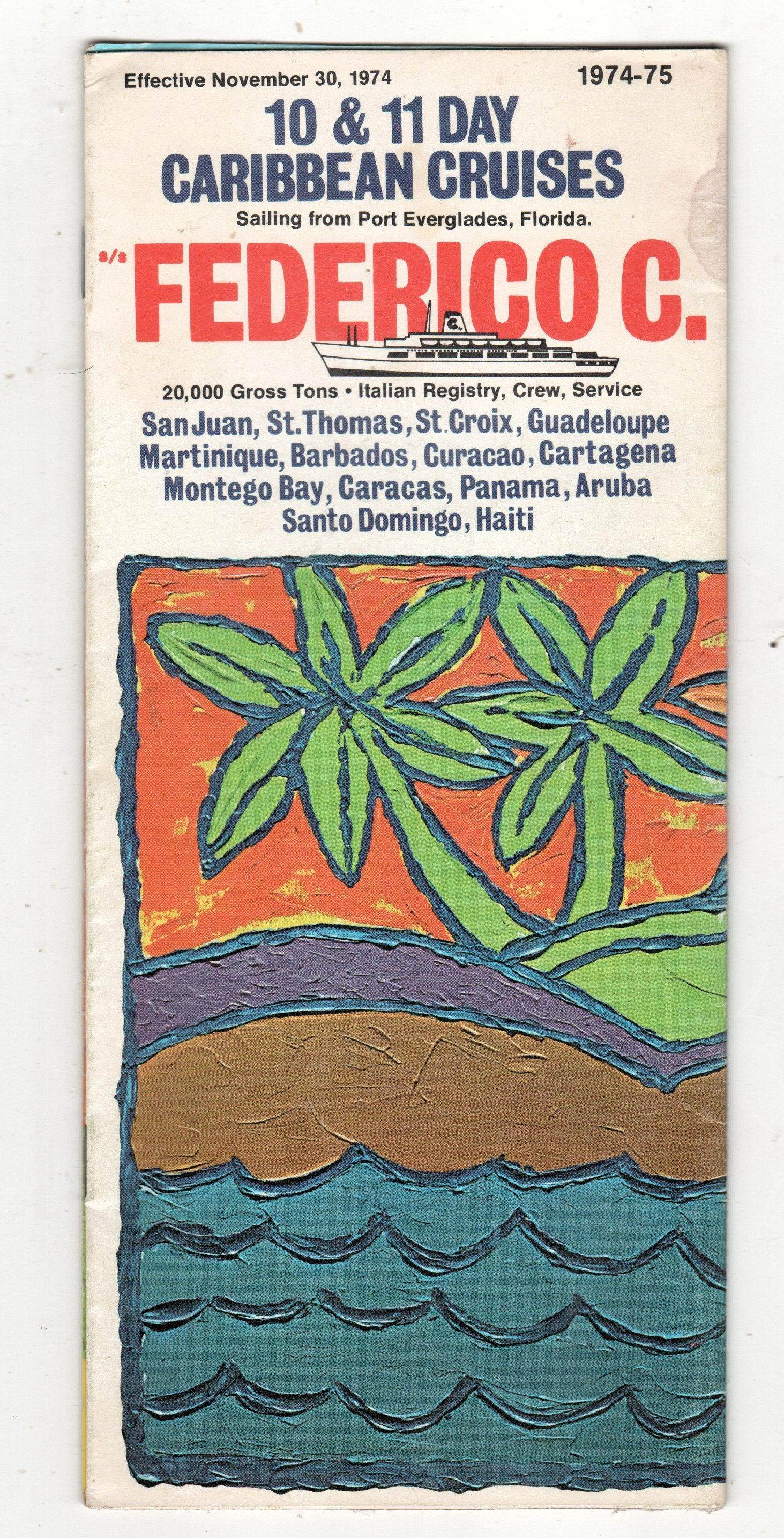 Costa Line Federico C 1974-75 10/11 Day Caribbean Cruises Brochure - TulipStuff