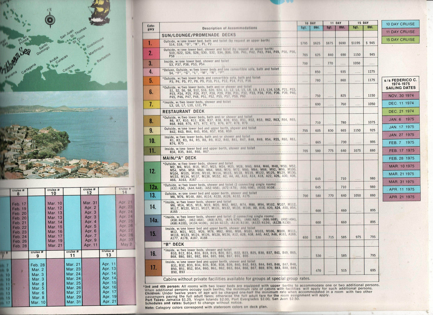 Costa Line Federico C 1974-75 10/11 Day Caribbean Cruises Brochure - TulipStuff