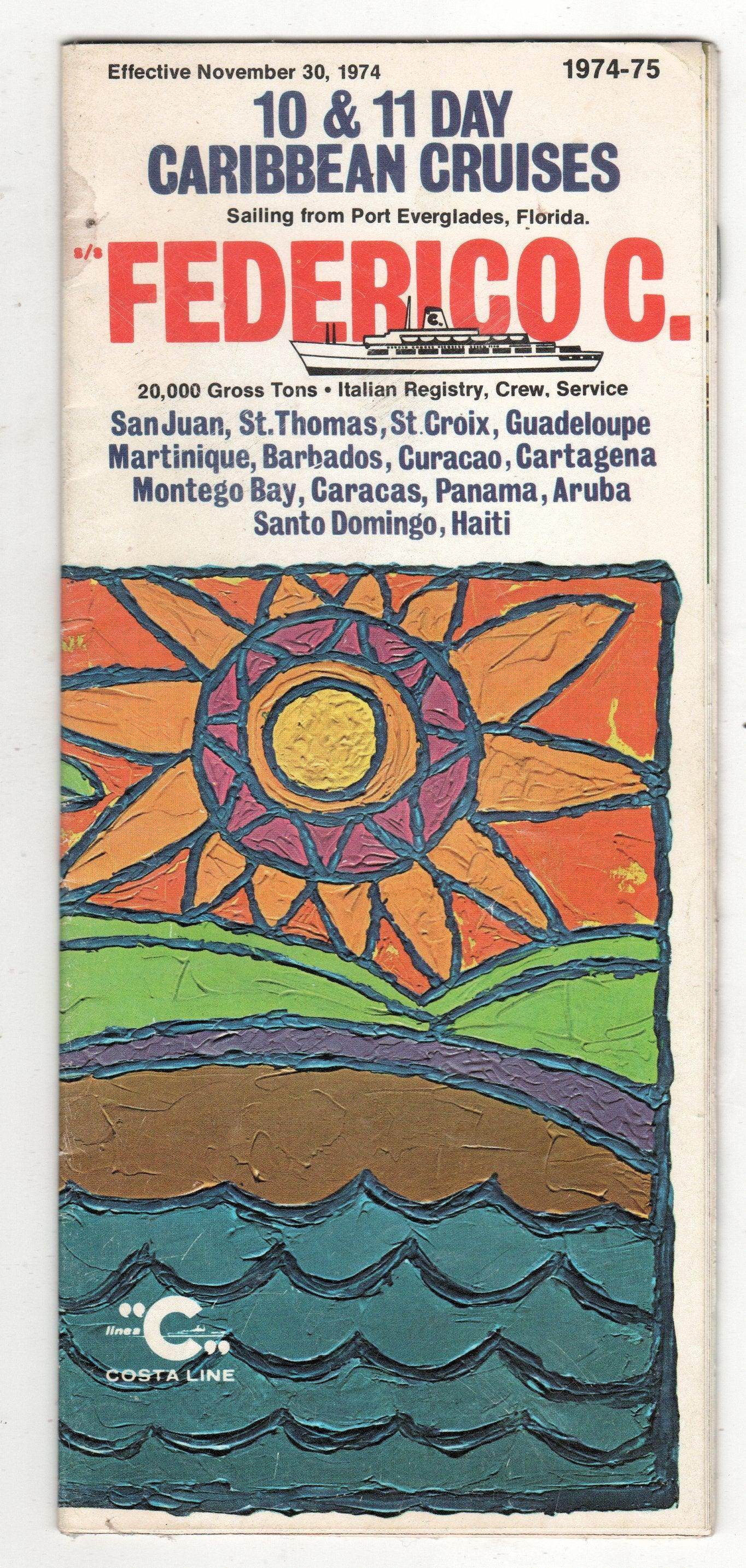 Costa Line Federico C 1974-75 10/11 Day Caribbean Cruises Brochure - TulipStuff