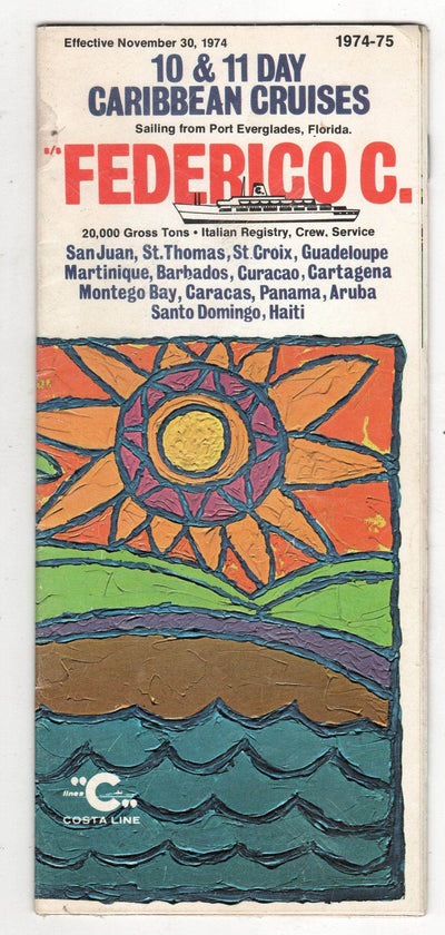 Costa Line Federico C 1974-75 10/11 Day Caribbean Cruises Brochure - TulipStuff