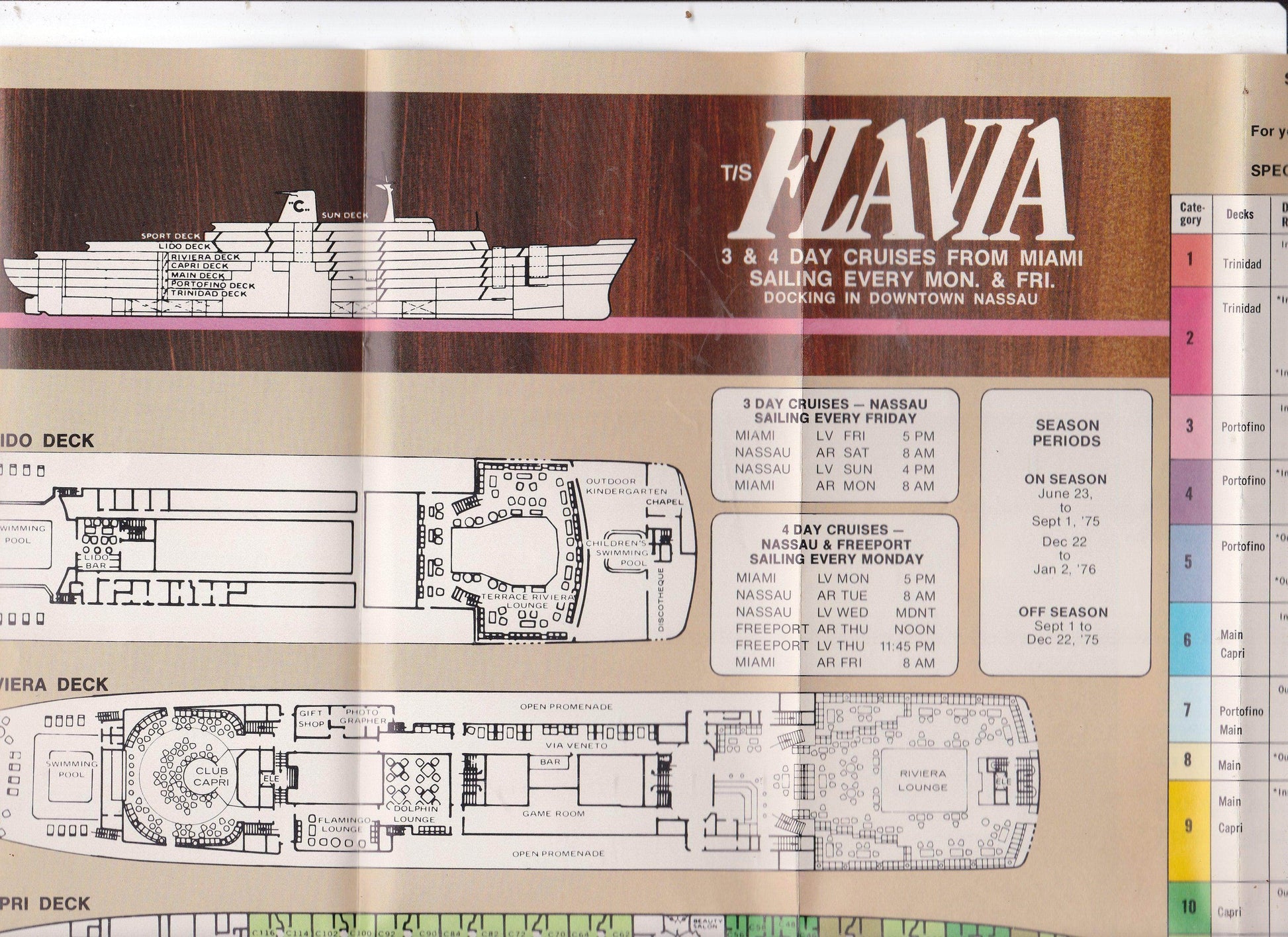 Costa Line ss Flavia 1975 Nassau Freeport Cruise Ship Brochure - TulipStuff