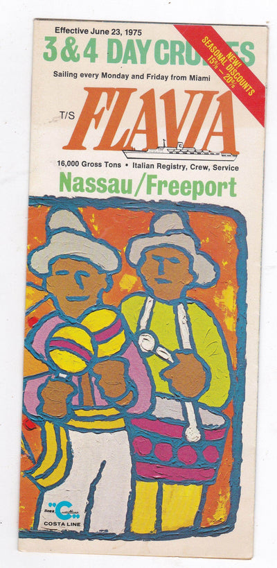 Costa Line ss Flavia 1975 Nassau Freeport Cruise Ship Brochure - TulipStuff
