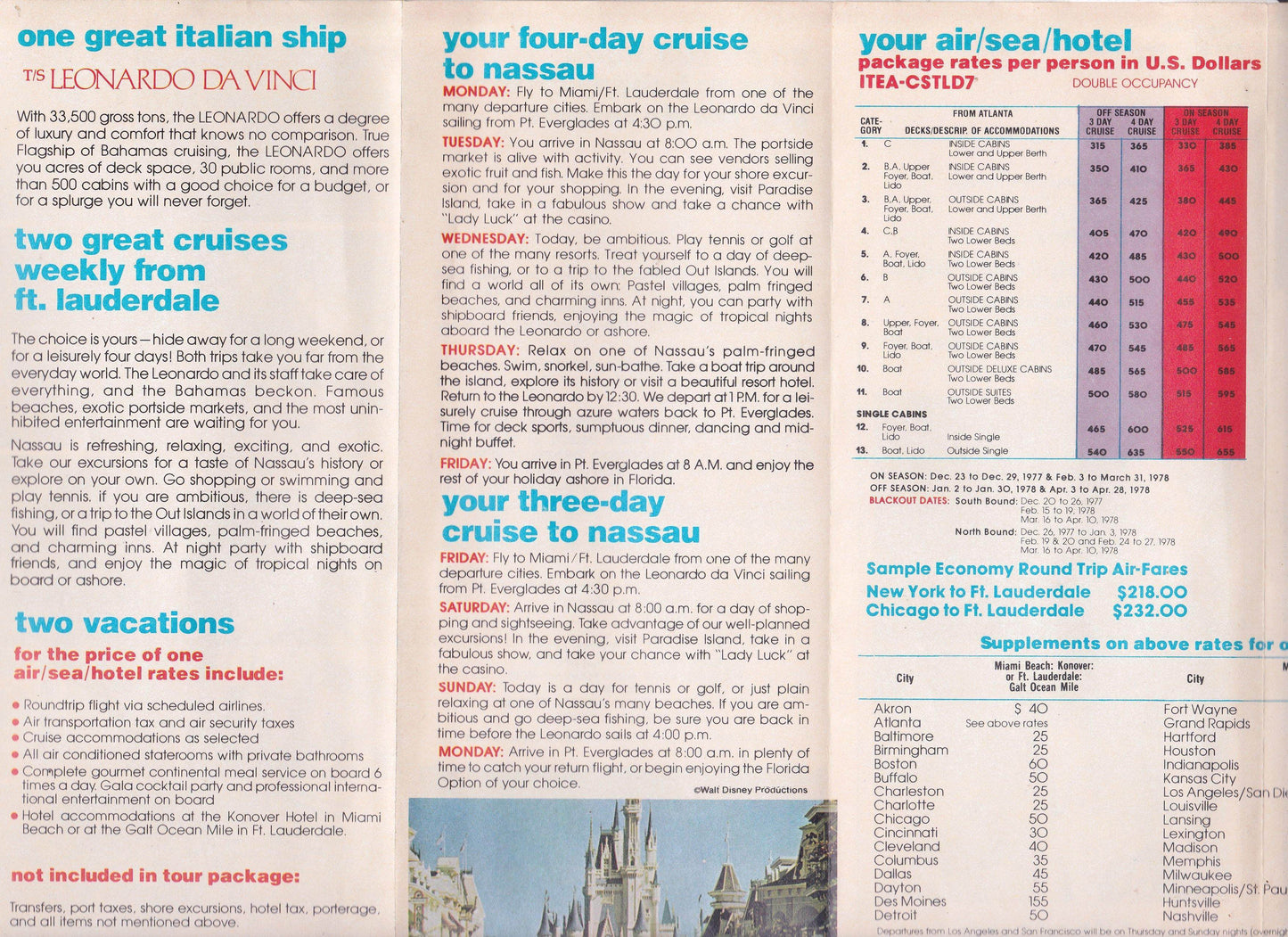 Costa Line Italian Cruises Intl TSS Leonardo Da Vinci 1977-78 Brochure - TulipStuff