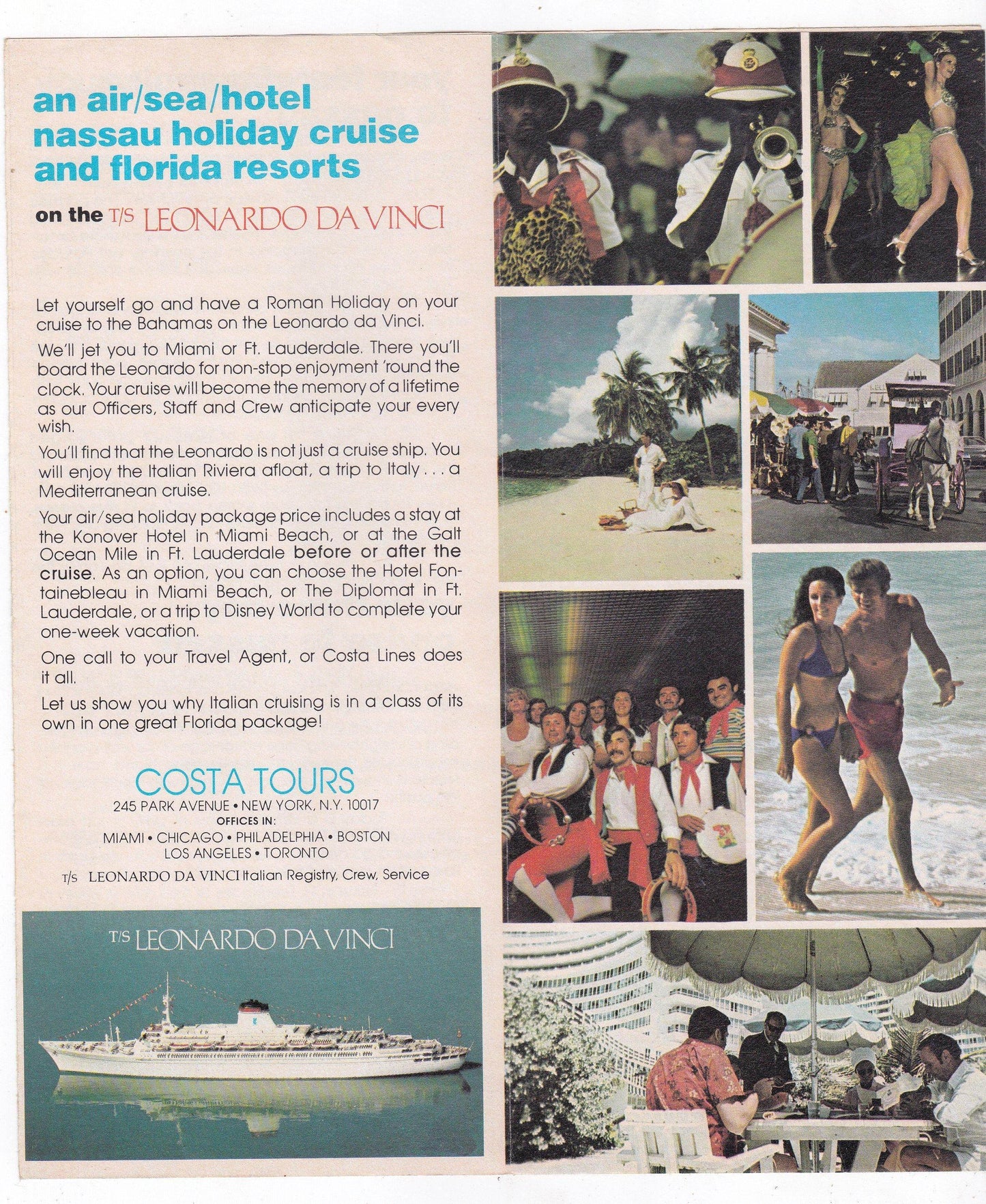 Costa Line Italian Cruises Intl TSS Leonardo Da Vinci 1977-78 Brochure - TulipStuff