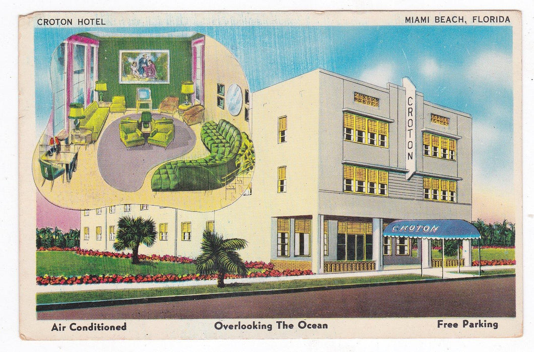 The Croton Hotel Miami Beach Florida Collins Ave 1953 Postcard - TulipStuff